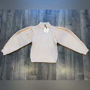 QED London Beige Cowl Neck Sweater, Balloon Sleeves, UK Size 8 US Size 4